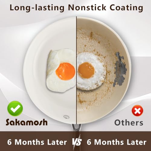 Image of SAKAMOSH 9.5 Inch Nonstick Ceramic Frying Pan, Tri-Ply Stainless Steel Frying Pan, Skillet with Stay-Cool Handle, Non Toxic, PFAS PFOA PTFE Free, Dishwasher & Oven Safe, Induction Compatible