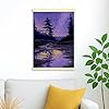 Trees Canvas Hanging Poster Wall Art, Nature Landscape Stars Water None Violet Poster Hanging with Frame Home Classroom Office Cubicle Decor 16x24 Inches #1
