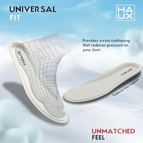 Image of HAUX Comfort+ Memory Foam Insoles for Men | Soft Cushion Shoe Insole for Daily Use, Walking, Running, Sports & All-Day Standing Comfort (White, UK-6)
