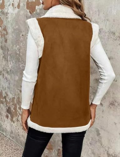 Womens Suede Sherpa Lined Leather Vest Jacket 2024 Fall Winter Sleeveless Lambswool Fur Warm sherpa vest womens4