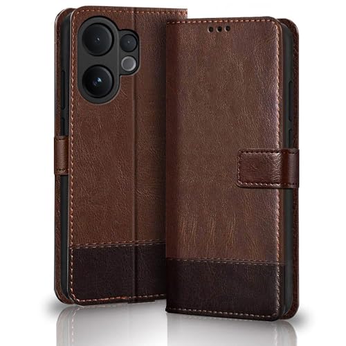 Image of TheGiftKart Flip Back Cover Case for Vivo V60 5G / V60e 5G / Vivo T4 Pro 5G | Dual-Color Leather Finish | Inbuilt Stand & Pockets | Wallet Style Flip Back Case Cover (Faux Leather, Brown & Coffee)