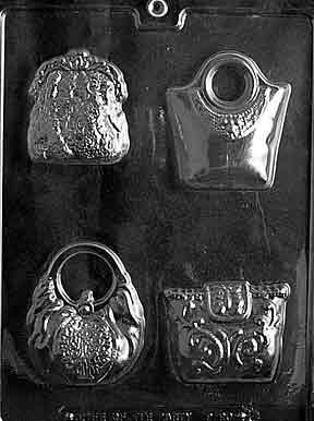 Cybrtrayd Life of the Party 4 Purses Fashion Chocolate Candy Mold in Sealed Protective Poly Bag Imprinted with Copyrighted Cybrtrayd Molding Instructions
