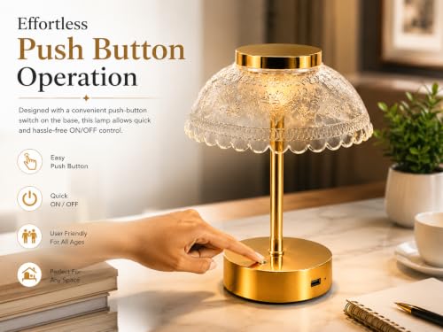 Image of Humongous LED Crystal Table Lamp with Touch Control, 3 Color Modes, USB Rechargeable, Gold Acrylic Flower Shade, Dimmable Bedside Lamp for Bedroom, Living Room, Office, Cafe Decor & Gifts Use