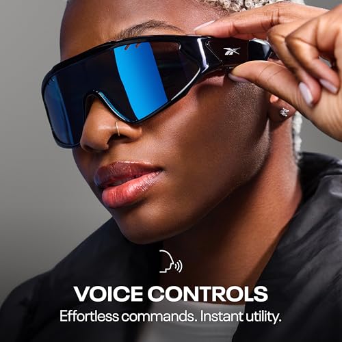 Image of Reebok Voltage Smart Audio Sunglasses, Blue Mirror Polarized Lens, Unisex, HiFi Bluetooth Sport Glasses with UV Protection - Powered by Lucyd