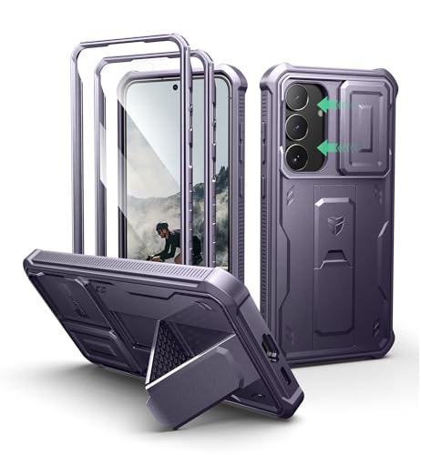 Image of Dexnor for Samsung Galaxy S25 FE Case with Upgraded Slide Camera Cover & 2 Front Frames & Built-in Screen Protector & Kickstand, Heavy-Duty Rugged Case Full-Body Protective Cover(2025),Phantom Purple