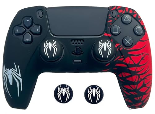 Image of TMG PS5 Controller Skin Spider-Man Theme Silicone Pecial Edition Protective Skin Case Cover for PS5 Controller with 2 Thumb Grip Caps (Black-Red)