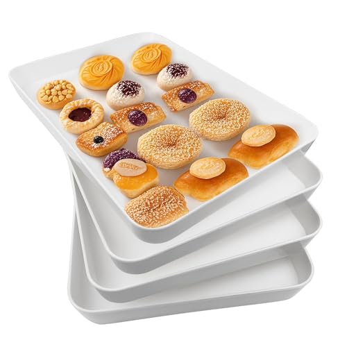 greenandlife Kunststoff Serviertablett Servierteller 4-teiliges Set Wiederverwendbar Frühstückstablett für Partei Servierplatte für Buffets Feiern Desserts Picknicks und Snacks 40.4 x 27.9 cm