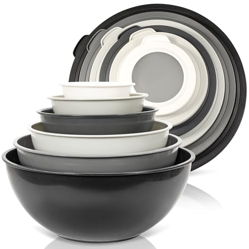 WHYSKO Mixing Bowl Set, 12 Piece Colorful Plastic Mixing Bowls with Lids Set for Food Prep Storage and Serving, Microwave and Dishwasher Safe for Kitchen Baking Cooking