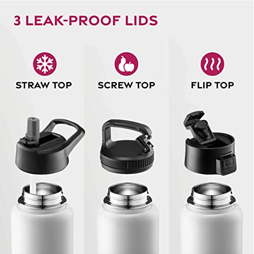 FineDine Water Bottle, Stainless Steel Insulated Water Bottle with Straw Lid, Flip Lid & Wide-Mouth Cap, Keeps Hot and Cold - Image 4