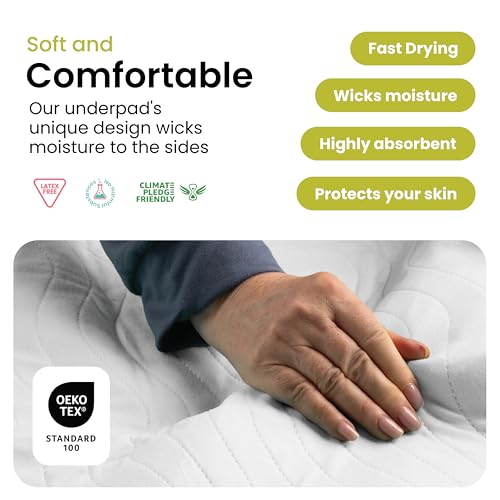 Image of IMPROVIA Washable Underpads, Heavy Absorbency Reusable Incontinence Pads for Kids, Adults, Elderly, and Pets - Waterproof Protection Floor White & White (4 Pack - 18x24)