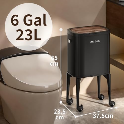 Caneca de basura de metal MRBIN 23 L con tapa y ruedas negra miniatura 4