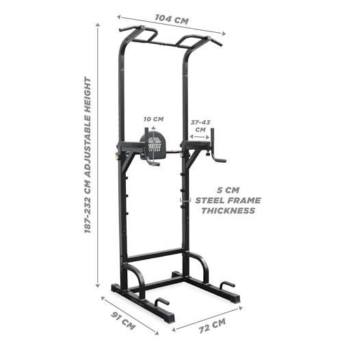 Phoenix Fitness Power Tower & Dip Station – Adjustable Pull Up Rack, Dip Stand & Push Up Bars for Strength Training Workout - Multi Function Power Cage for Home Gym Exercise - Black - Image 7