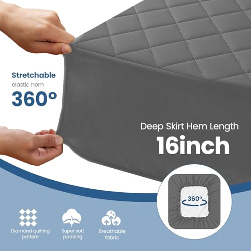 Image of 100% Waterproof Mattress Protector Cotton Quilted Bed Protector Queen Size Breathable Noiseless Ultra Soft | Elastic Fitted Mattress Cover | Bed Cover (Grey, Queen Size - 5x6 ft (60x72)