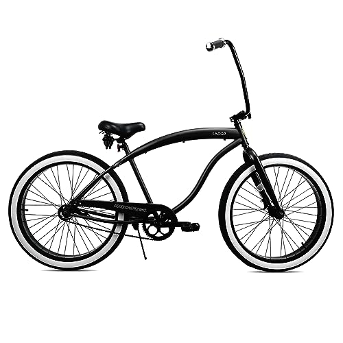 Bicicleta cruiser playera de 26 pulgadas, 1 velocidad, manillar elevado, bielas de tres piezas, llanta ancha de 26x4.0 pulgadas, para adultos, color verde mate miniatura 1