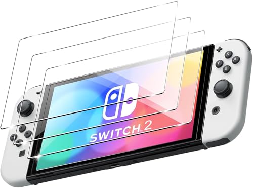 FDHYFGDY 3 Pièces Film de Protection pour Nintendo Switch 2 2025 Verre Trempé, Résistant aux Rayures, sans Bulles, Dureté 9H, HD Film de Protection d'écran