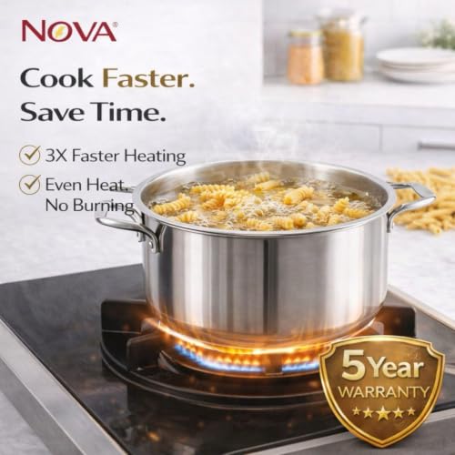 Image of NOVA Premium Triply Stainless Steel Casserole | Insulated Hot Pot with Lid 26CM | Heat Retention Technology | Food Storage & Serving Casserole | Durable Mirror Finish | Kitchen & Dining Essential