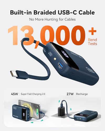 Image of INIU 20000mAh Power Bank, Small 45W PD Fast Charging Portable Charger with Built-in USB C Cable, Flight-Safe Travel External Phone Battery Pack for Business, School, Dorm, College Student, Blue