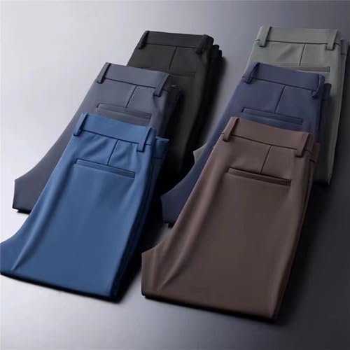 Mens Classic-Fit Dress Pants Casual Slacks Work Business Trousers for Men Stretch Waist Regular Straight Leg Suit Pants2