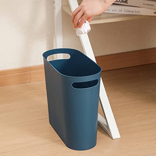 Kleiner Mülleimer, 3,5 Gallonen schlanker Mülleimer, Kunststoff-Abfalleimer mit Griffen, Behälter, für enge Räume, Badezimmer, Schlafzimmer, Küche, Büro zu Hause, Blaugrün – Bild 7