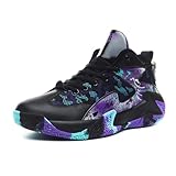 WILTENA Womens Mesh Breathable Basketball Shoes Mens Anti Slip Sneakers Unisex Fashion Running Sneakers Colorful Painting Sports Shoes Black Size 10w/8.5m
