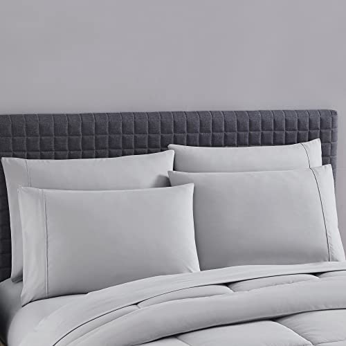 Sweet Home Collection 7 Piece Comforter Set Bag Solid Color All Season Soft Down Alternative Blanket & Luxurious Microfiber Bed Sheets, Silver, Queen