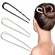 Aoyfuwell 3 Stück U Förmige Haarnadeln Groß, 14cm French Hair Pins, French Hair Clips, U-förmige Haarspangen Twist Haarpin für Frauen Mädchen Haar Style(Gold Silber Schwarz)