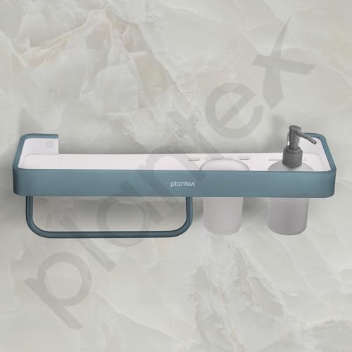 Image of Plantex 4in1 Shelf for Bathroom /Aluminium and Acrylic Shelf with Tumbler Holder, Liquid Soap Dispenser and Napkin Space /Bathroom Organizer with Drill-Pack of 1(Grey and Milky White)