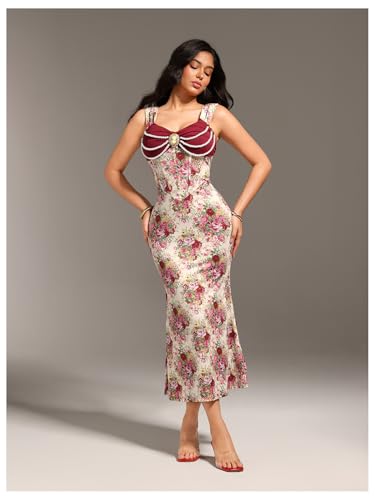 Image of GORGLITTER Women's Sweetheart Neckline Wedding Guest Tea Party Maxi Dress | Boho Vintage Dress, Bridal Shower Dresses for Guest, Floral Dress, Cocktail Birthday Dress,