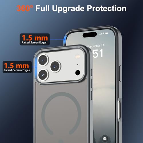 Image of SUPFINE Magnetic for iPhone 17 Pro Case (Compatible with MagSafe)(Military Grade Drop Protection) Translucent Matte Shockproof with Anti-Fingerprint Phone Cover 2025,Gray