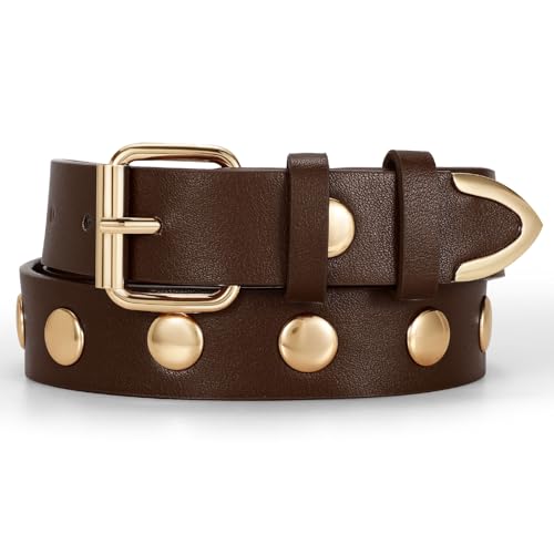 Studded Punk Style Belt - Fashion Leather Belt with Metal Studs for Jeans & Dress Pants