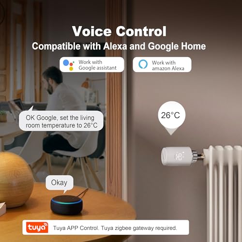 Smart Radiator Thermostat with Gateway, Zigbee TRV Starter Kit, Wireless Thermostatic Radiator Valve, Tuya APP & Voice Control (Alexa, Google Assistant), Energy Saving - Image 4