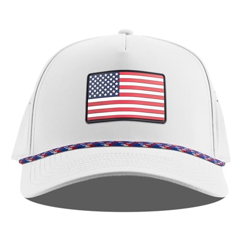 Image of Branded Bills Old Glory PVC Curved 5 Panel Rope USA Hat for Men, Baseball Cap, Adjustable Snapback