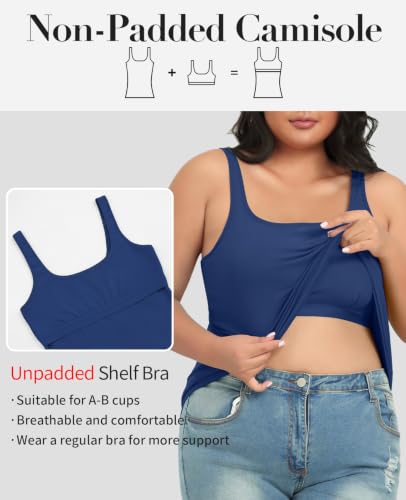 Image of V FOR CITY Plus Size Tank Top for Women with Non-Padded Shelf Bra Adjustable Wide Strap Camisole Cotton Udershirts 1X-5X