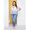 WDIRARA-Womens-Plus-Size-Sheer-Mesh-Lace-Top-Sexy-Scallop-Trim-Blouse WDIRARA Women's Plus Size Sheer Mesh Lace Top Sexy Scallop Trim Blouse White 1XL