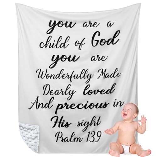 Image of Rtteri Christian Gift for Baby Plush Baby Blanket with Dotted Backing First Communion Gift Baptism Blanket Scripture Swaddle Bible Verse for Newborn Boy Girl Christening Godchild Gift(Black and White)