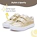 waddle wonder Toddler Shoes for Unisex-Child Princess Glitter Fashion Hook and Loop Easy On & Off Double Strap Laceless Casual Sparkly Sneaker Gold Size 7