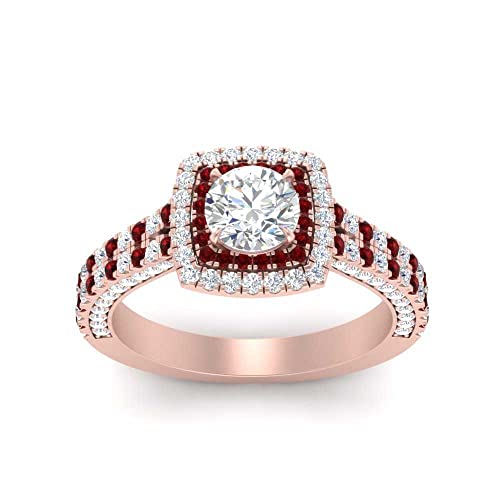 Image of 55Carat Choose Your Gemstone Double Band Square Halo Diamond CZ Ring 18K Rose Gold Plated Round Shape Halo Engagement Rings Everyday Jewelry Wedding Jewelry Handmade Gifts for Wife US Size 4 to 12