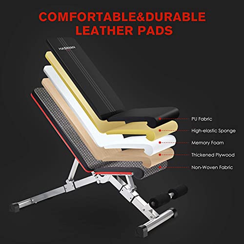 HASIMAN Adjustable Weight Bench, Foldable Workout Bench Incline Bench for Home Gym Full Body Workout Strength Training Bench Press