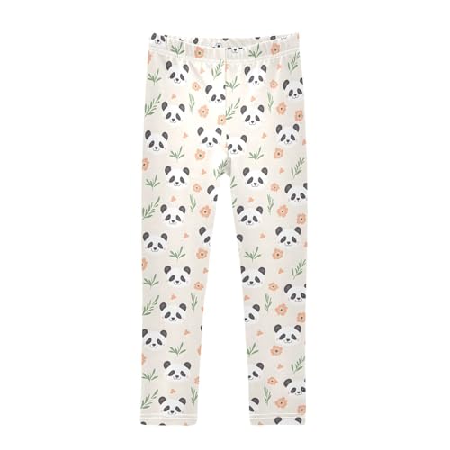 Cute Panda Bear Flower Girls Leggings Soft Stretch Workout Yoga Dance Pants for Kids Casual Tights