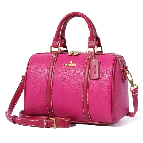 Image of Angel Kiss Women Satchel Purses and Handbags Vegan Leather Boston Barrel Bag Top Handle Shoulder Purse with Crossbody Strap | Vegan Leather