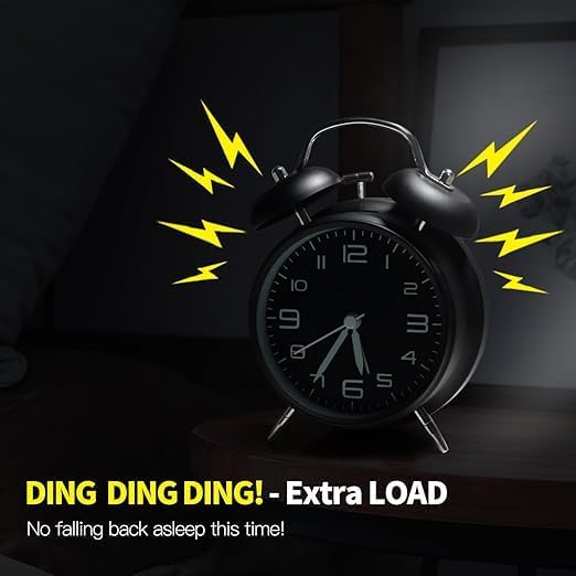 Image of MATSON Super Loud Alarm Clock for Heavy Sleepers Adults,Twin Bell Retro 4 Inch Silent Non-Ticking Quartz with Backlight, Metal dial, Alarm Clocks for Bedrooms Bedside (Black)