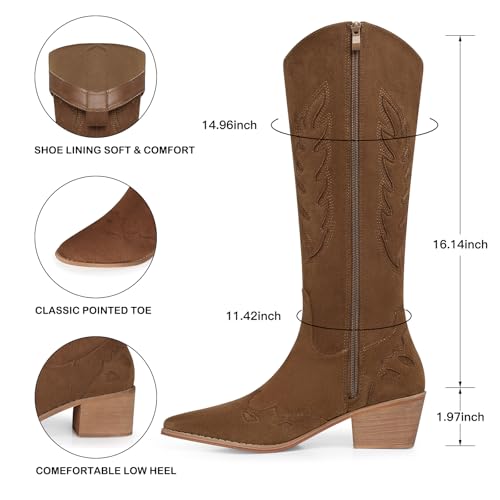 Image of SHIBEVER Suede Knee High Cowboy Boots for Women Comfortable Tall Cowgirl Boots Zipper Low Heel Fall Winter Western Booties
