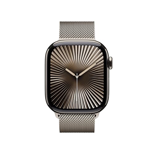 Image of Apple Watch Series 10 [GPS + Cellular 42 mm] Smartwatch with Natural Titanium Case with Natural Milanese Loop. Fitness Tracker, ECG App, Always-On Retina Display, Carbon Neutral