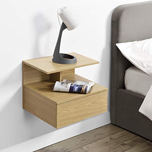 [en.casa] Estante con cajón para Pared 40 x 35 x 31 cm Balda Flotante Mesita de Noche Armario para Pared Compartimiento Cajonera Color de Madera