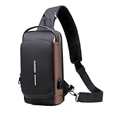 Waterproof Anti Theft Chest Bag for Men Nylon Fashion Sling Bag for Riding Travel Crossbody Bag (Black Brwon)