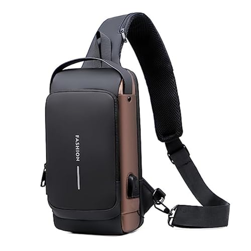 Waterproof Anti Theft Chest Bag for Men Nylon Fashion Sling Bag for Riding Travel Crossbody Bag (Black Brwon)