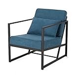 Mingone Einzelsofa Loungesessel Polstersessel Vintage Sessel Retro Stuhl Einzelsessel mit Metallrahmen und Leinen für Esszimmer Wohnzimmer Empfangsbereich (Blau, 60 x 72 x 72 cm)