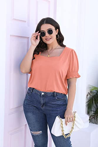 Image of WIHOLL Tops for Women Summer Casual Ruffle Trim Sleeve Square Neck T Shirts