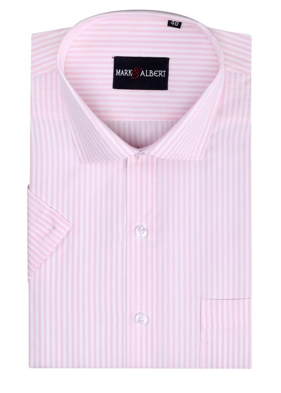 Image of MARK & ALBERT Men's Striped Half Sleeves Regular Fit Shirt | Stretchable Fabric