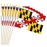 Pack of 20, Handheld Maryland Flags 5x8 Inch - Small State of Maryland MD Flags on Wood Sticks with Spear Top, Mini Marylander Flag for Elections, Patriotic Decorations, Independence Day Celebrations